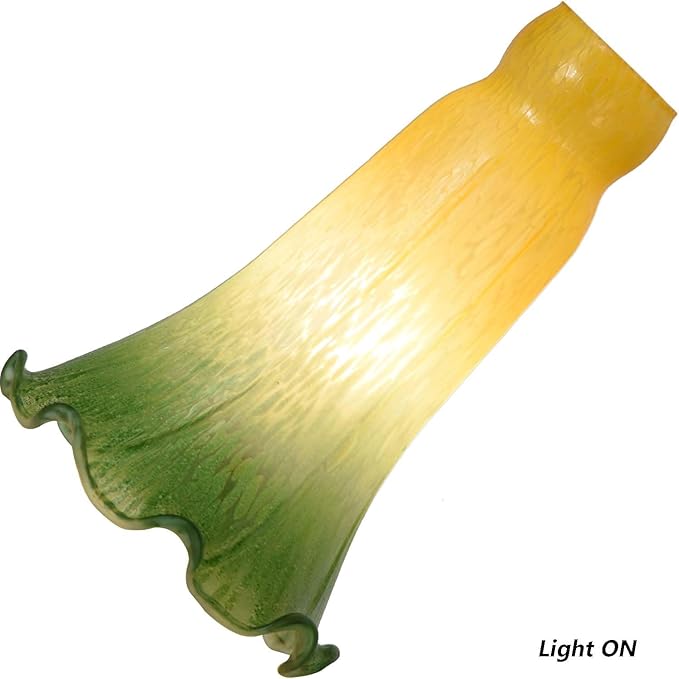 Bieye LS15 Lily Flower Blown Glass Lampshade (Yellow Green, Opening I.D. 1.26" x O.D. 1.5")