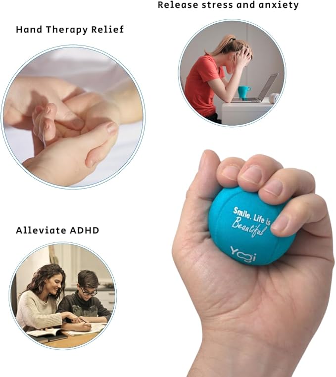 Yogi Stress Ball with Finger Grip Strap – Squeeze Ball for Anxiety Relief & Hand Therapy – Grip Strength Trainer for Adults & Kids, Fidget Toy for Stress Relief, Squishy Sensory Ball