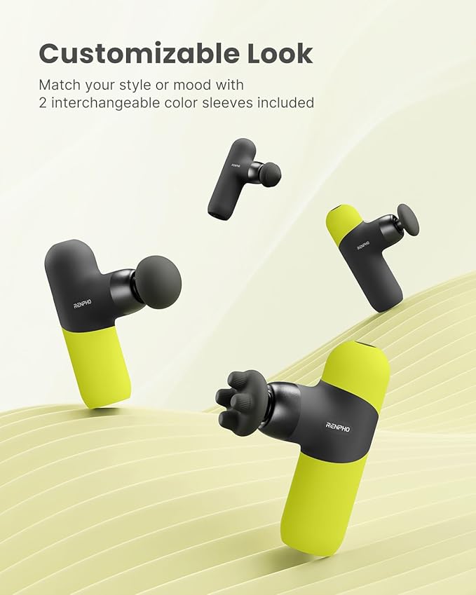 RENPHO Mini Thermal Massage Gun with Heat, Percussion Massager Gun Portable, Color Silicone Sleeves Travel Size with Carry Case, Neon Green