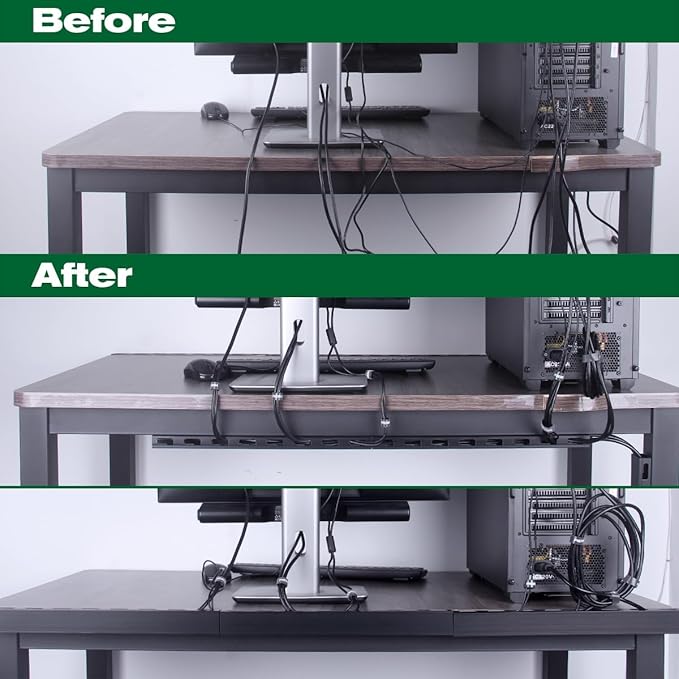 Cable Raceway Kit, PHERKORM Cable Management Under Desk, Integrated Connection Cover Cable Organizer, Cord Organizer for Hiding Computer, TV,Network - 6x15.4inch Black.