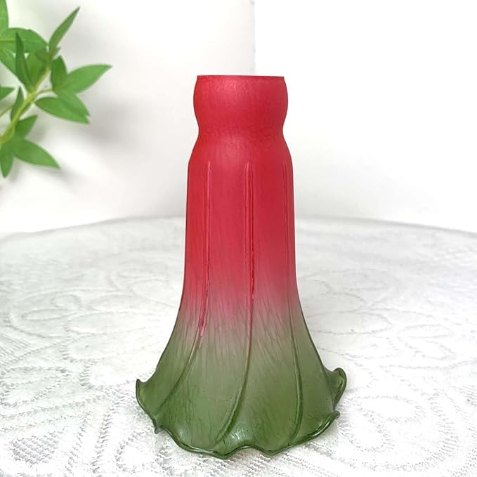 Bieye LS68 Lily Flower Blown Glass Lampshade (Red Green, Opening I.D. 1.26" x O.D. 1.5")