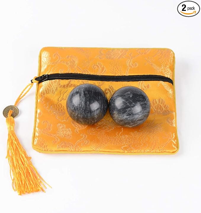 BRABUD Marble Hand Balls Dark Grey Chinese Health Exercise Baoding Balls Stress Relief 1.4'' BS004
