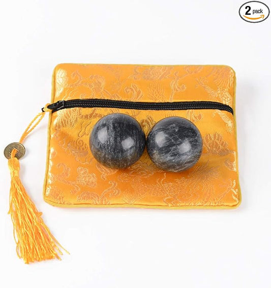 BRABUD Marble Hand Balls Dark Grey Chinese Health Exercise Baoding Balls Stress Relief 1.4'' BS004