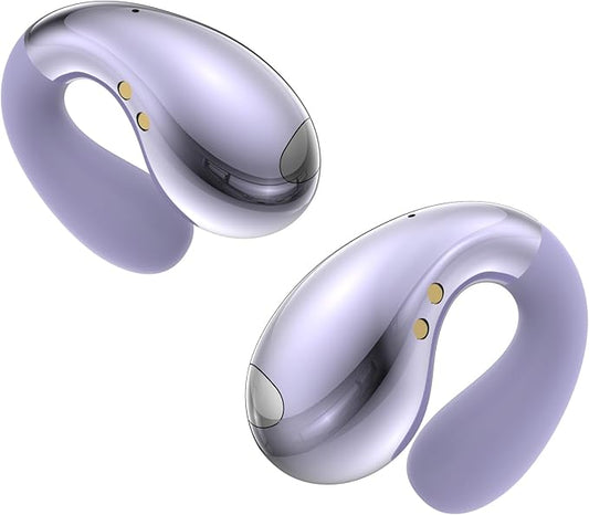 Ultra Open-Ear-Earbuds Wireless Bluetooth - Ergonomic Clip-On Earbuds, Bone Conduction Over-The-Ear Headphones with Waterproof Design and Secure Fit for Small Ears, Purple