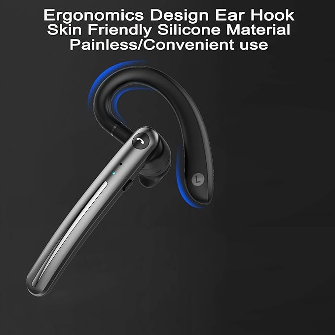 IHAO Single Ear Wireless Bluetooth Earphone Noise Cancelling Stereo Dual HD Mic Headphone Earpiece 16Hrs Hands-Free Calling in-Ear Headset Painless Firm Wear for Driving/Business/Office/Trucker