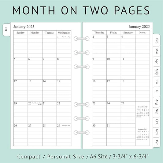 newestor 2025 Monthly Planner Refill 3-3/4" x 6-3/4", 13 Months from December 2024 to December 2025, Compact/Personal/Portable Size
