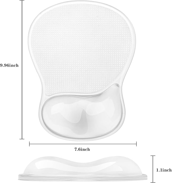 Mouse Pad with Wrist Rest,Ergonomic Mouse Pad with Comfortable Gel Wrist Rest Support and Non-Slip PU Base for Easy Typing Pain Relief, Durable and Washable (Transparent White)