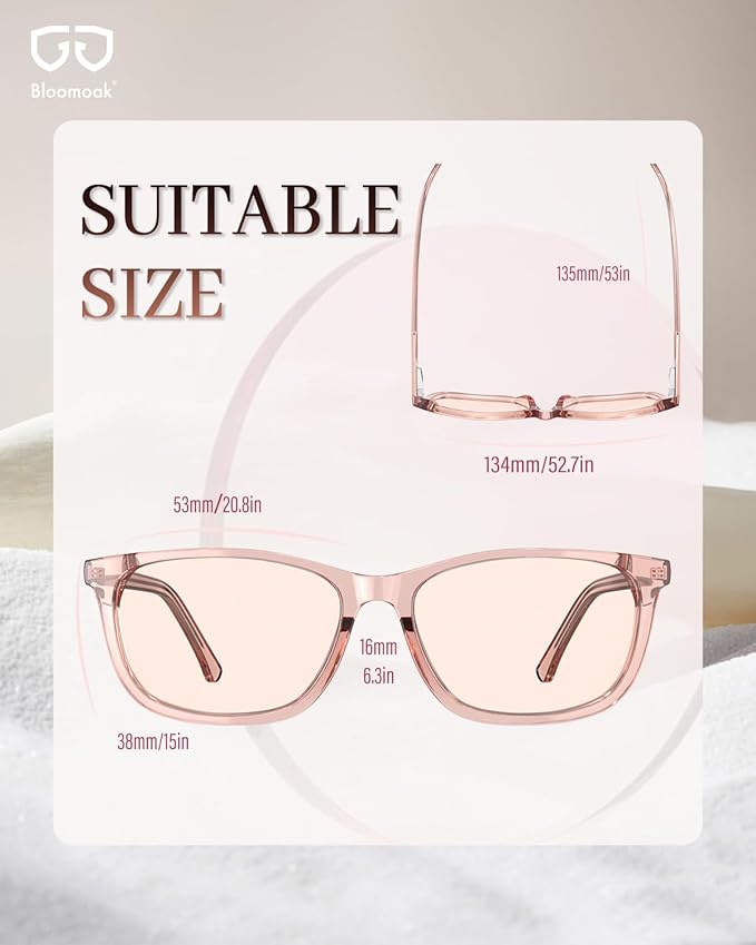 Bloomoak Rose Migraine Glasses, FL- Flex Light Sensitivity Relief Glasses for Fluorescent LED Glare,Photophobia, Eye Strain