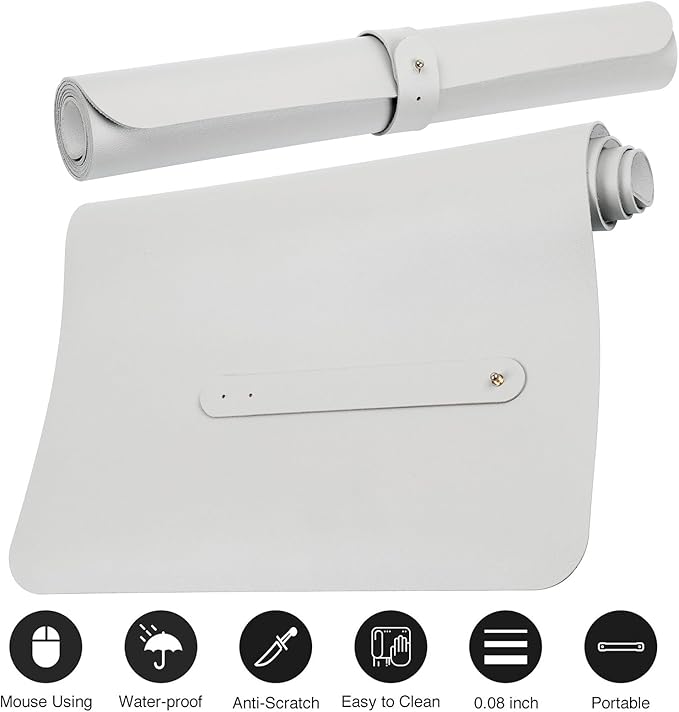 Boutilon Leather Desk Pad Protector,Non-Slip Mouse Pad,Laptop Desk Pad,Office Mouse Mat,Waterproof Leather Desk Blotter,Desk Writing Pad for Office and Home (L-White,35"x 17")