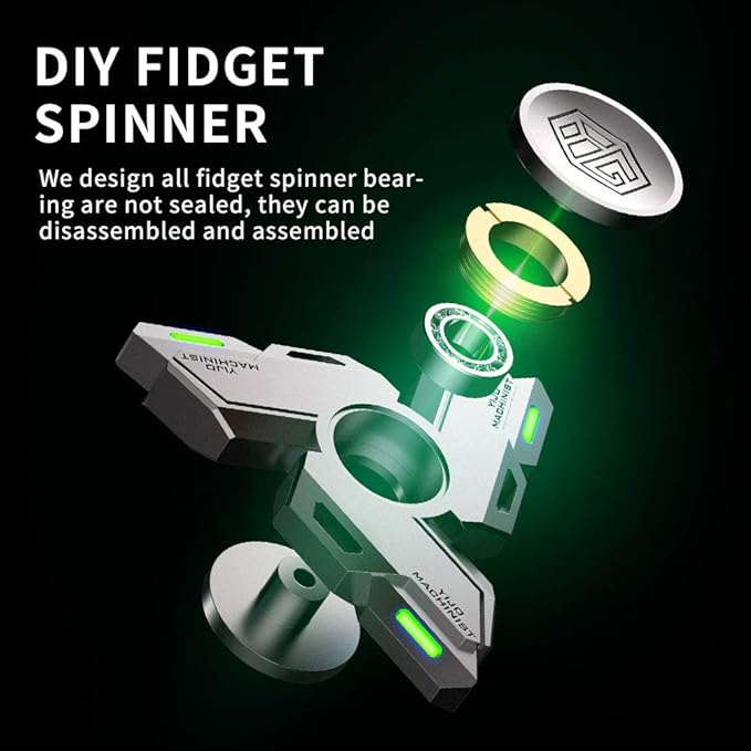 Fidget Spinners, Fidget Spinner Gifts for Adults, Stress Anxiety ADHD Relief Figets Toy, Metal Finger Hand Spinner Toy with Luminous Light, Spinner Absorb Solar Light Then Release in Dark