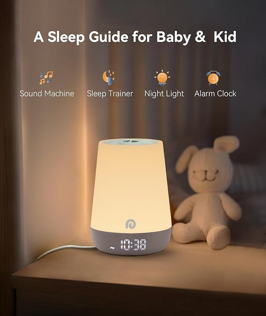 Dreamegg Nite 1 - Baby Sound Machine, Sleep Trainer, Night Light for Kids, Ok to Wake Alarm Clock, 34 Soothing Sounds, App Control, White Noise Sound Machine for Baby Kids Nursery(Sleepy Ellie)