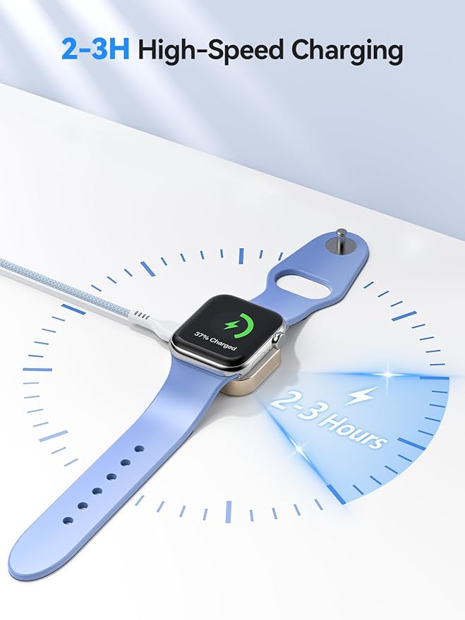 LVFAN Fast Charging USB C & USB A iWatch Charger Cable, Detachable Wireless Travel Charger for Apple Watch Series 10 9 8 7 6 5 4 3 SE Ultra 2, Nylon Braided Cord