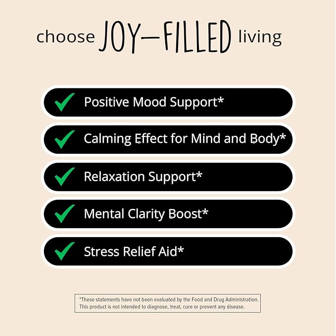 Joy-Filled Mood Support Supplement - 7 Herb Complex w/St. Johns Worts (120 Ct) | Stress Relief Supplement with Rhodiola Rosea, Eleuthero | Helps Calm The Mind & Body | 100% Plant-Based Happy Pills