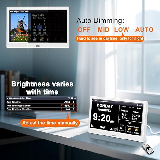 2025 New Digital Clock with Temperature/Humidity & Weather Forecast, Auto Time Sync Large Display, Custom Alarms & Medication Reminders, Ideal for Elderly (White, 10.1inch)