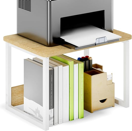 MARTY Printer Stand with Storage for Desk, Desktop Printer Stand Shelf Organzier for Home/Office Heavy Duty Printer Riser Under Desk Small Printer Table for Fax Machine Copier Scanner(Maple)