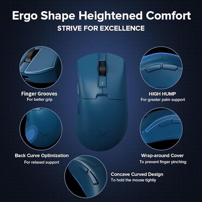 DeLUX M900PRO Wireless Gaming Mouse, 8000Hz Polling Rate, RGB Charging Dock, 63g Ergonomic Design, PAW3395 Sensor with 26000DPI, Programmable Buttons (Blue)