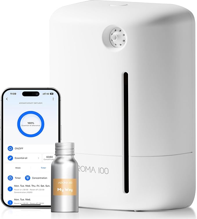 Hotel Scent Diffuser Starter Kit - Waterless Essential Oil Aromatherapy Diffuser - for Home -Cold Air Diffuser Machine for Large Room - App Control - Studio Scent Diffuser - Office Fragrance - White