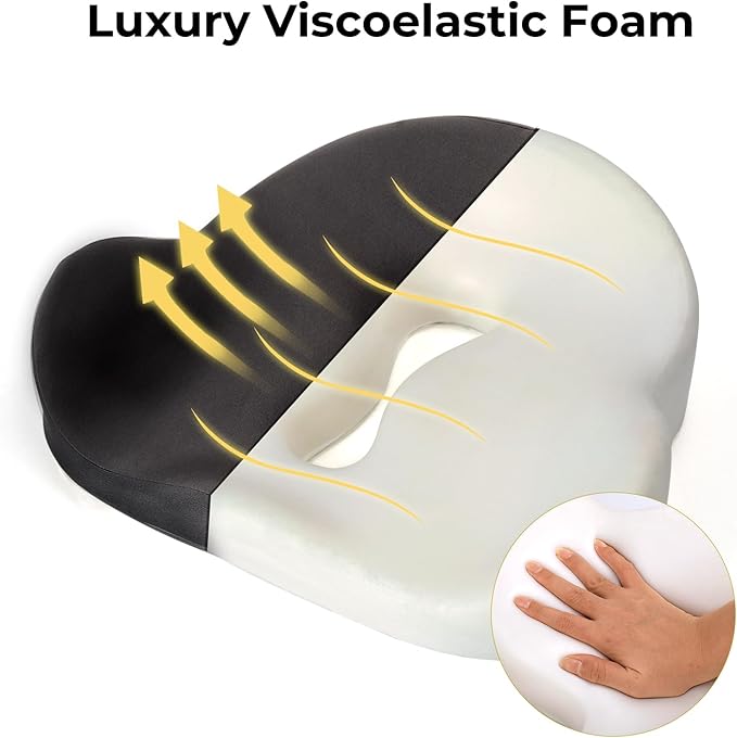 Petite Memory Foam Seat Cushion for Office Chair &Car - Cushion for Small Body Frames, Non-Slip Base & 3D Sleep Mask (Black)