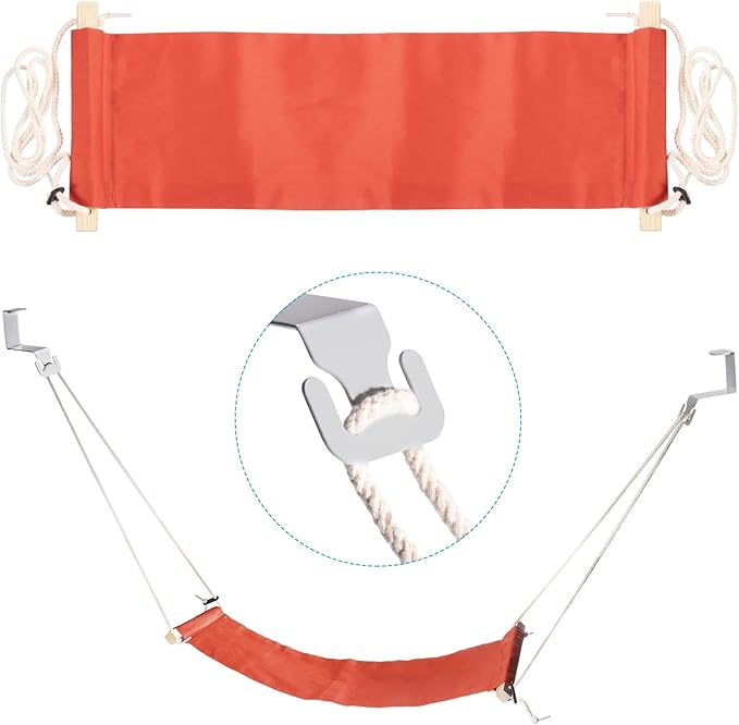 PATIKIL Foot Hammock Under Desk, Adjustable Foot Rest Sling with Hooks Portable Desk Footrest for Airplane Travel Home Office, Orange Style 1