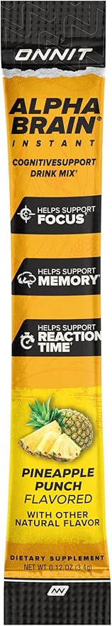 ONNIT Alpha Brain Instant - Pineapple Punch Flavor - Nootropic Brain Booster Memory Supplement - Brain Support for Focus, Energy & Clarity - Alpha GPC Choline, Cats Claw, L-Theanine, Bacopa - 30ct