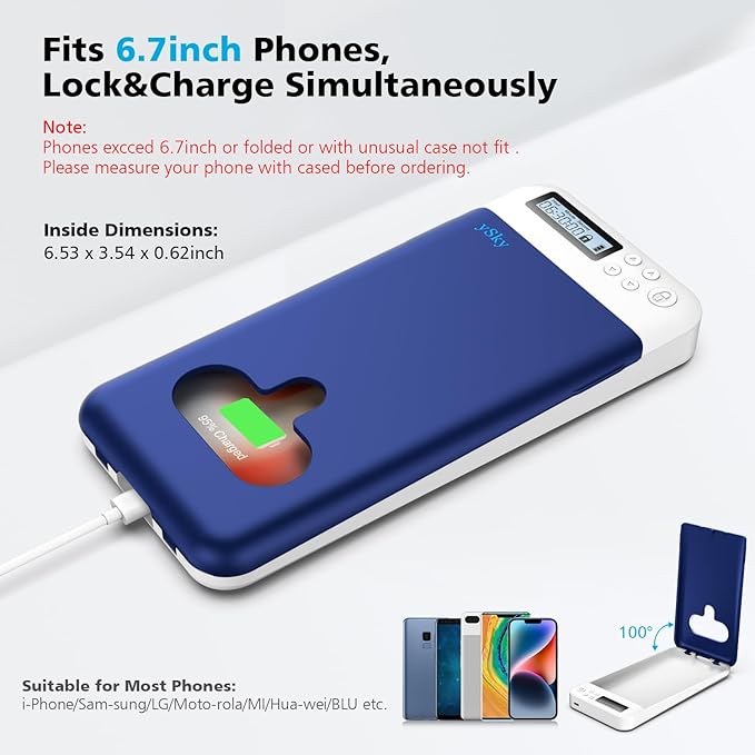 ySky Cell Phone Lock Box with Timer,Portable Timed Phone Lock Box for iPhone and Android Phones, Self-Control Timer Phone Locker to Help Kids,Students Focus Back,(Dark Blue)