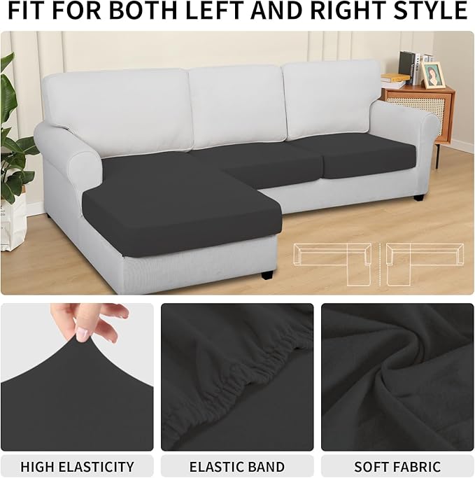 Easy-Going 100% Waterproof 3 Pieces Couch Cushion Covers for Sectional Sofa Left/Right L Shape Chaise Lounge Sofa Seat slipcover Anti-Slip Sofa Cover (2 Seater + 1 Chaise, Dark Gray