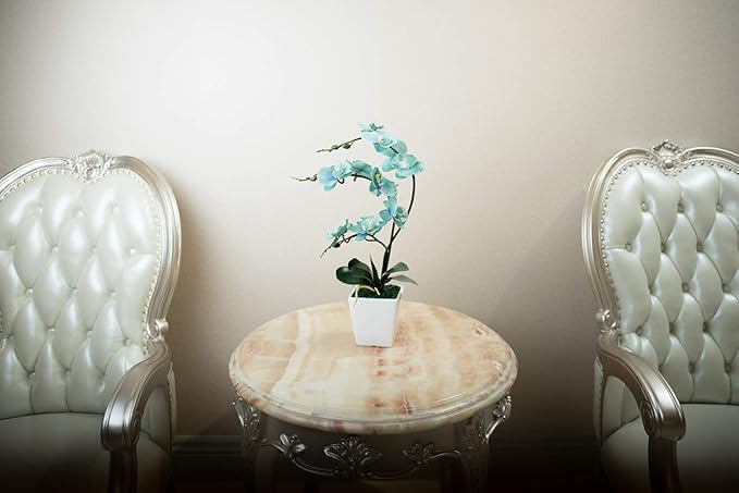 15 Inches Tall Artificial Silk Phalaenopsis Orchid Flower Plant Pot Teal Arrangements (Golden Blue)