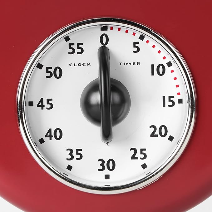 Retro Kitchen Timer Wall Clock, Vintage Wall Big Watch Hanging Clock Home Kitchen Timer Bell Shape Red for Indoor Living Room Decoration