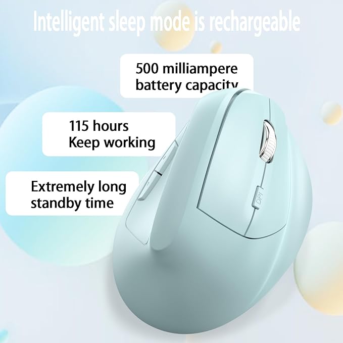 Ergonomic Vertical Mouse Wireless, Rechargeable Ergo Mouse for Carpal Tunnel Relief, 3200DPI Adjustable, 6 Buttons for PC/Laptop/Mac/Windows (Aqua Green)
