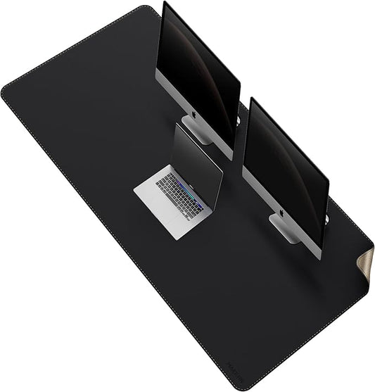 MAIDERN 59”x 27.5” Leather Desk Mat XL, Large Desk Pad, Reversible Cork & Leather Large Mouse pad for Desk, Waterproof Computer Desk Mat for Gaming Home Office (Black) …