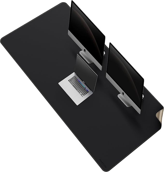 MAIDERN Leather Desk Mat, (5XL) 70.8” x 31.5” Reversible Office Desk Pad Mat, Cork & Leather Large Mouse pad for Desk, Waterproof Computer Desk Mat for Gaming Home Office (Black)