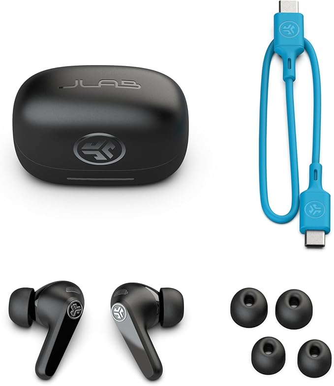 JLab JBuds Pods ANC True Wireless Bluetooth Earbuds, Hybrid Active Noise Canceling, 56+ Hours Playtime, Clear calls, Custom Sound via App, Wireless Charging, Bluetooth Multipoint, Be Aware Mode, Black