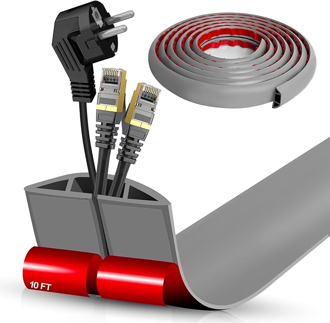 Floor Cord Cover Self Adhesive Cord Hider,10FT Cable Management, Extension Strip Protector for Wires, Prevent Cable Trips for Offices, Gyms, Exhibitions Cavity:0.51"(W) x 0.3"(H) Gray
