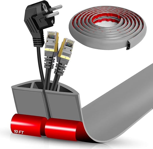 Floor Cord Cover Self Adhesive Cord Hider,10FT Cable Management, Extension Strip Protector for Wires, Prevent Cable Trips for Offices, Gyms, Exhibitions Cavity:0.51"(W) x 0.3"(H) Gray