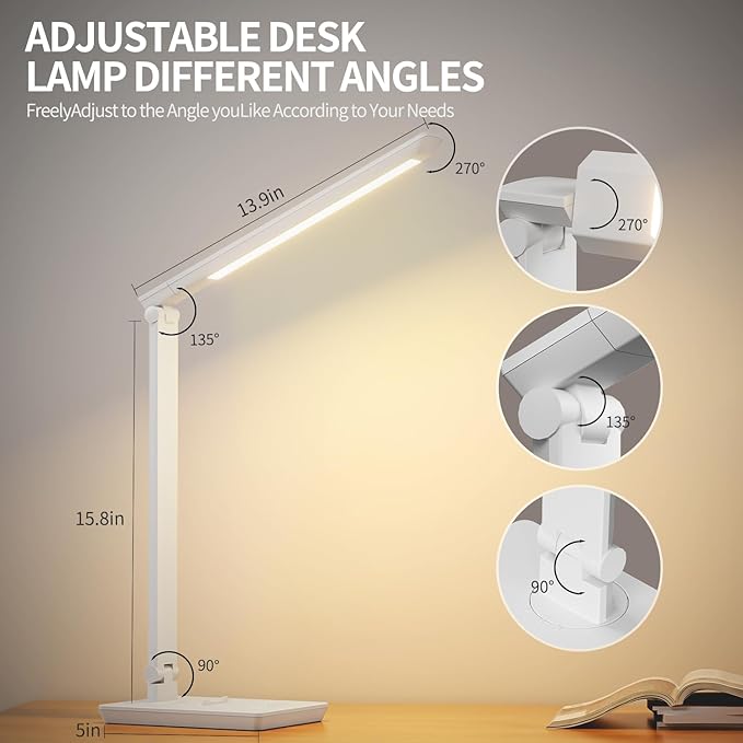 LED Desk Lamp with USB Charging Port, 14W 900LM Dimmable Eye-Caring Reading Desk Light for Stepless Dimming & 5 Lighting Modes, 9 Brightness Touch Control Desk Light for Reading, Office, Crafting