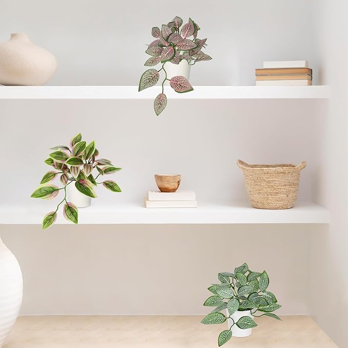 Hollyone Fake Plants 6 Pack Artificial Plants Indoor Faux Plant with White Plastic Pot Small Fake Potted Plant for Home Aesthetic Living Room Bathroom Desk Shelf Office Decor