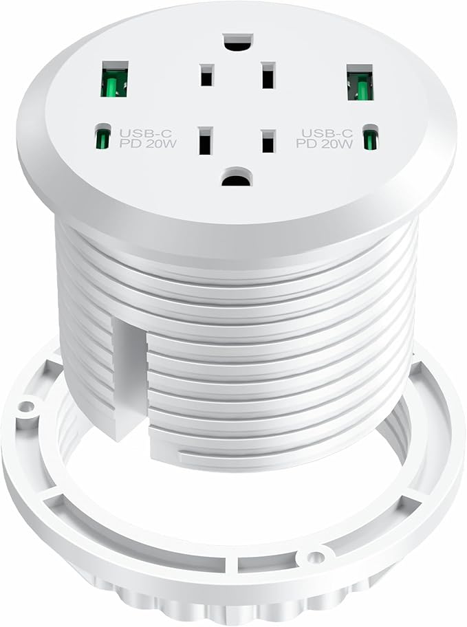 Desktop Power Grommet,40W Fast Charging Station,2 AC Outlets,4 USB Ports,Flush Mount Power Grommet 3-inch Hole,2 PD 20W USB C Ports