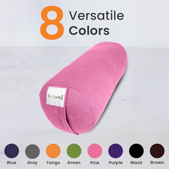 Sol Living Yoga Bolster Pillow for Restorative Meditation - 100% Cotton Cylindrical Cushion with Washable Cover for Balance Support in Asana Poses