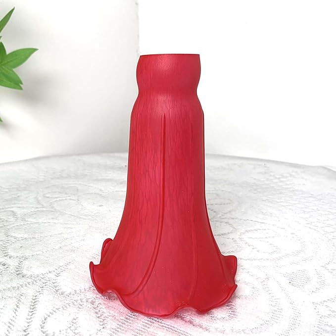 Bieye LS97 Lily Flower Blown Glass Lampshade (Red, Opening I.D. 1.26" x O.D. 1.5")