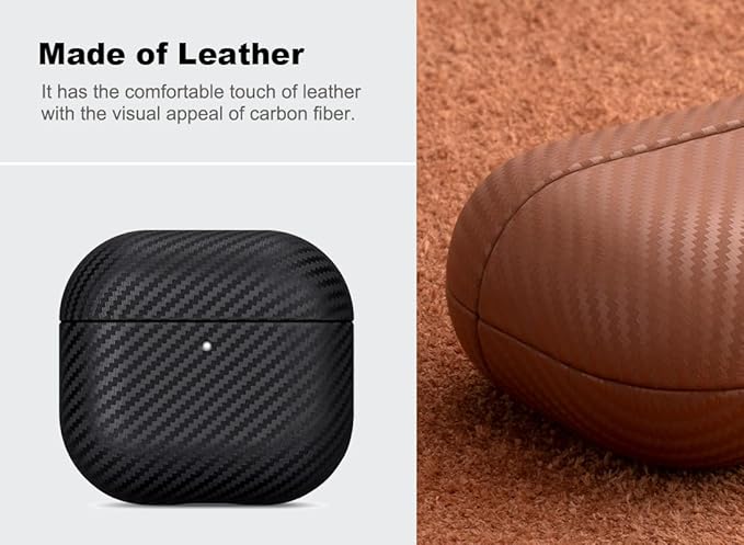 Leather Case - for AirPods 4 / AirPods 4 with Active Noise Cancellation Case Cover - Selected Skin-Friendly Leather, with Carbon Fibre Texture, Handmade Drop Protective Hard Cover - Black