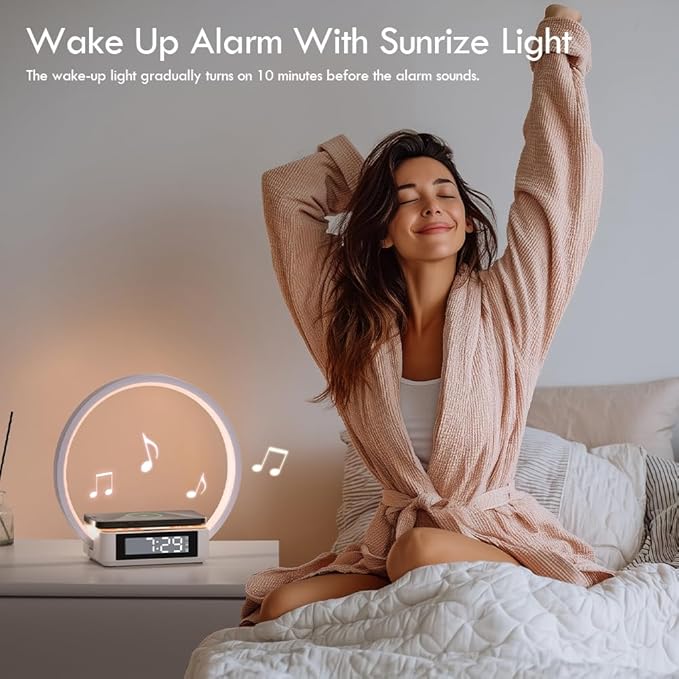 Alarm Clock,Table Lamp with Wireless Charging,Touch Bedside Lamp with 3 Brightness Levels,Snooze,Sunrize Wake-Up Light,Idea Gifts for Women,Men,Teens,Adults
