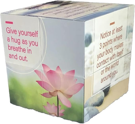 Mindfulness Grounding Cube for Anxiety Relief | Visual Meditation Fidget Toy for Adults & Teens | 9 Stress Relief Techniques for Emotional Support, Balance, Focus & Dissociation