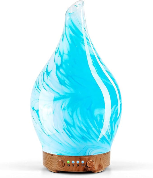 Porseme 150ml Essential Oil Diffuser Glass Color Changing Aroma Air Diffusers Aromatherapy Ultrasonic Cool Mist Humidifier 6 Running Hours Waterless Auto-Off for Sleeping Yoga Office Spa (Blue Wave)