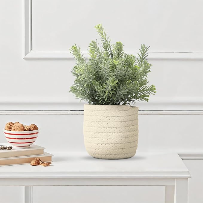 Hopewood Small Artificial Plants Eucalyptus with a Weave Basket Potted Plants for Home Office Desk Farmhouse Indoor Decor