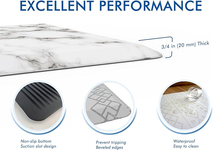 Klay Home Kitchen mats for Floor Anti Fatigue, 3/4" Thick 100% PU Memory Foam Kitchen mat, Padded Kitchen mat, Cushion Kitchen Sink Rug Waterproof Non-Slip Well-Made (Large Runner 20" x 60", Marble)