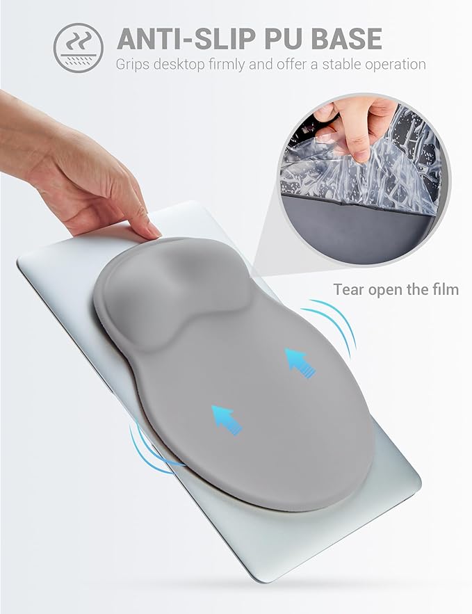 Ergonomic Mouse Pad Wrist Support, Comfortable Mouse Pad Wrist Rest, Relieve Wrist Pain Gel Mouse pad, Non-Slip Rubber Base Mousepad for Laptop, Computer, Prefect for Office & Home(Gray