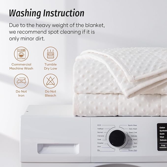Wemore Minky Dot Weighted Blanket for Adults Twin Size 15 lbs, Soft Heavy Blanket for Stress Relief and Sleep Promotion, Breathable Blanket for All-Season with Glass Beads, White 48 x 72 inches