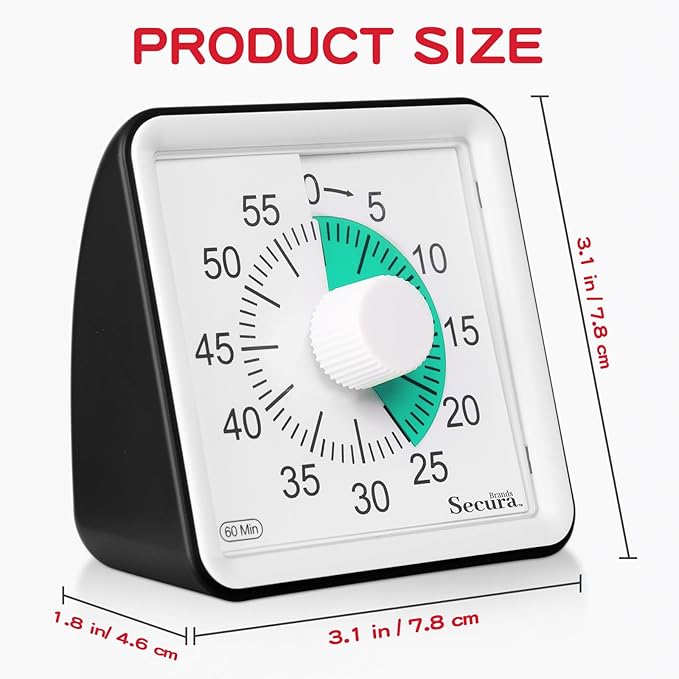 Secura 60-Minute Visual Countdown Timer for Kids & Adults, Classroom Time Management Tool (Green & Black)