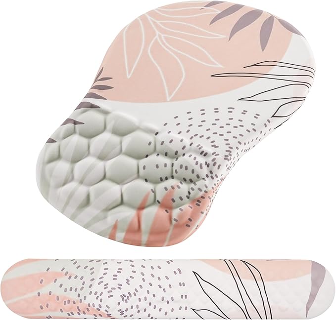 Mouse Pad Wrist Support, 2 in1 Keyboard Wrist Rest+ Ergonomic Mouse Pad, Non-Slip Wrist Rest for Computer Keyboard, Made Easy Typing & Relieve Wrist Pain（Leaf