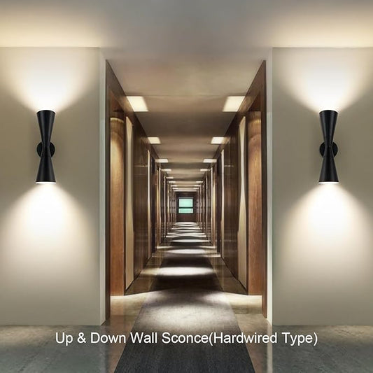 Wall Sconces Set of Two, Bathroom Sconces Wall Lighting 15 inch Black Modern Sconces Wall Decor Set of 2 Indoor Wall Light Fixtures for Living Room Hallway Staircase Bedroom Hardwired